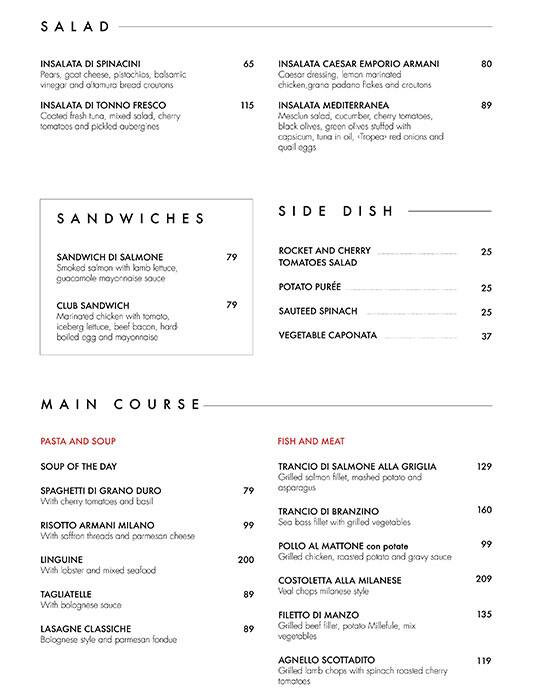 Menu of Emporio Armani Caffe Al Barsha Dubai