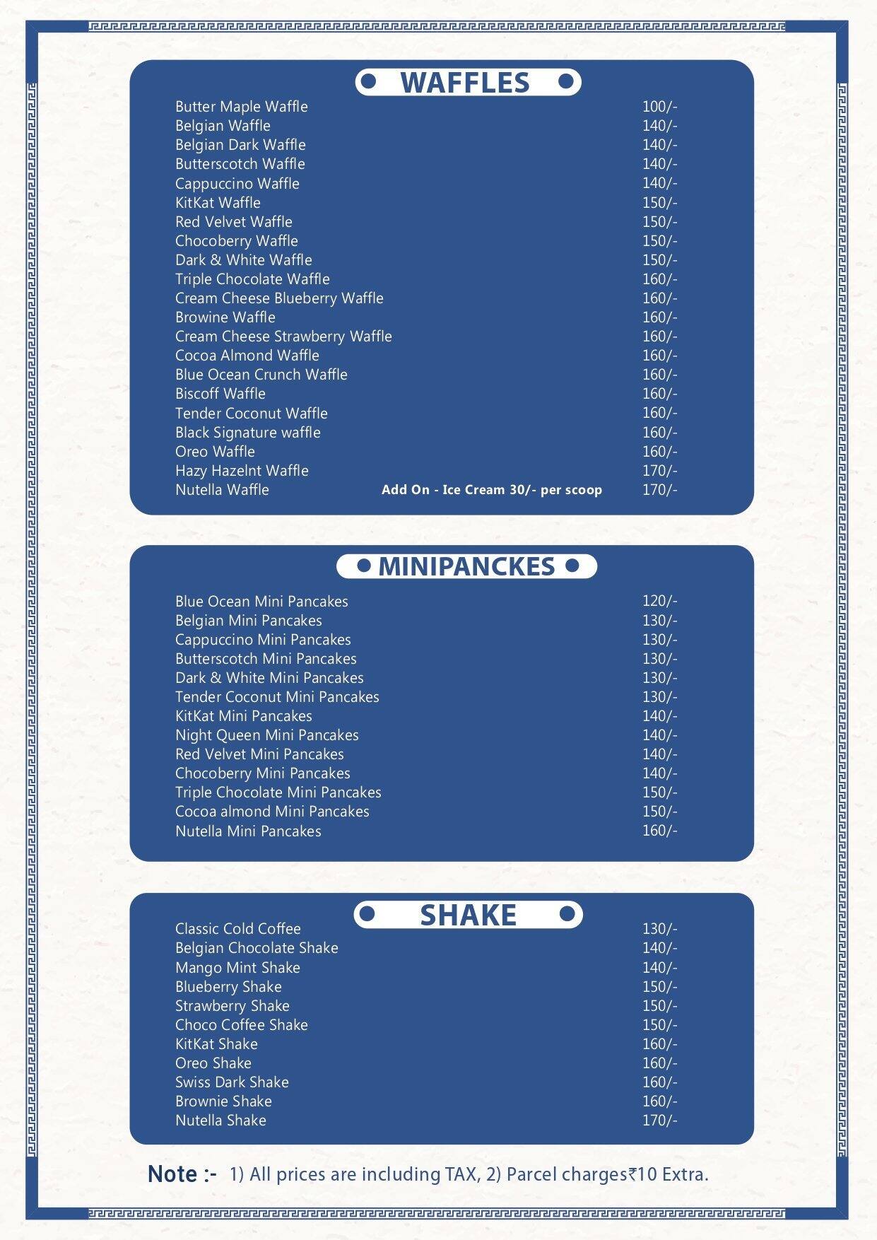 Menu of Waffle Hut, Kacheguda, Hyderabad