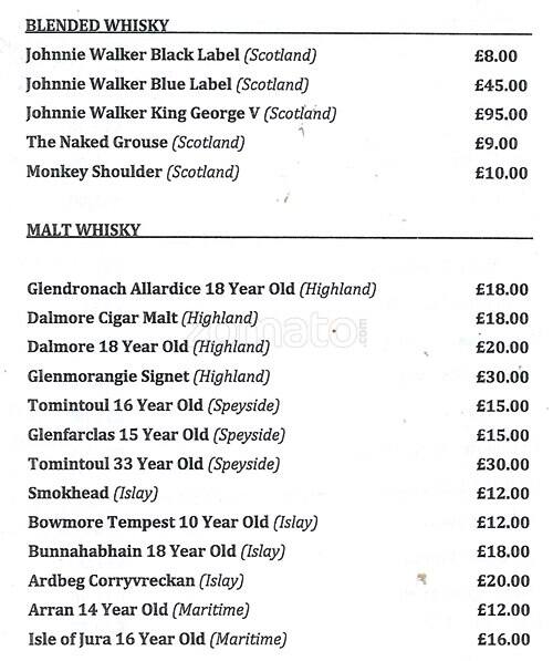 Menu at Equus pub & bar, London