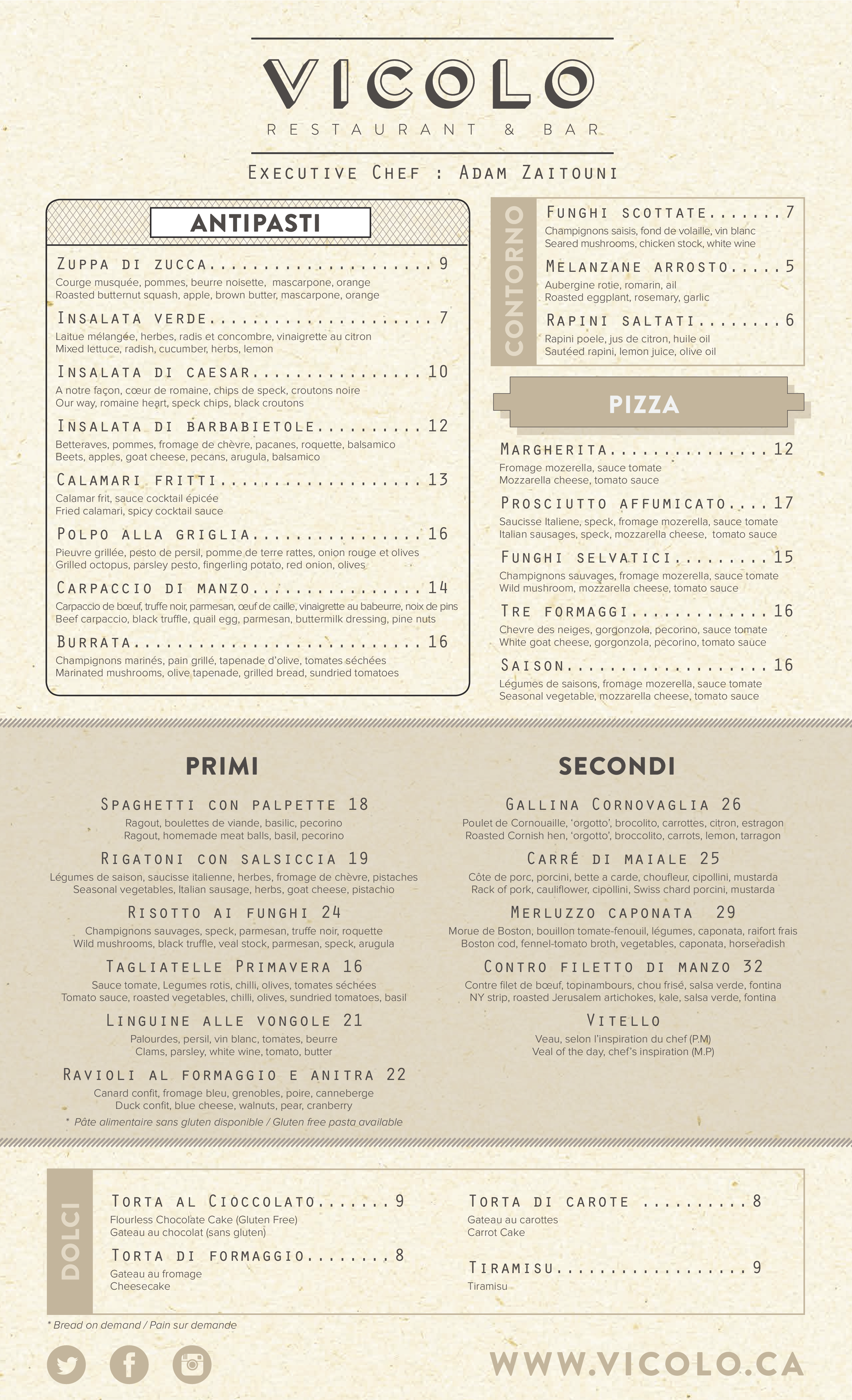 Vicolo Restaurant & Bar Menu Urbanspoon/Zomato