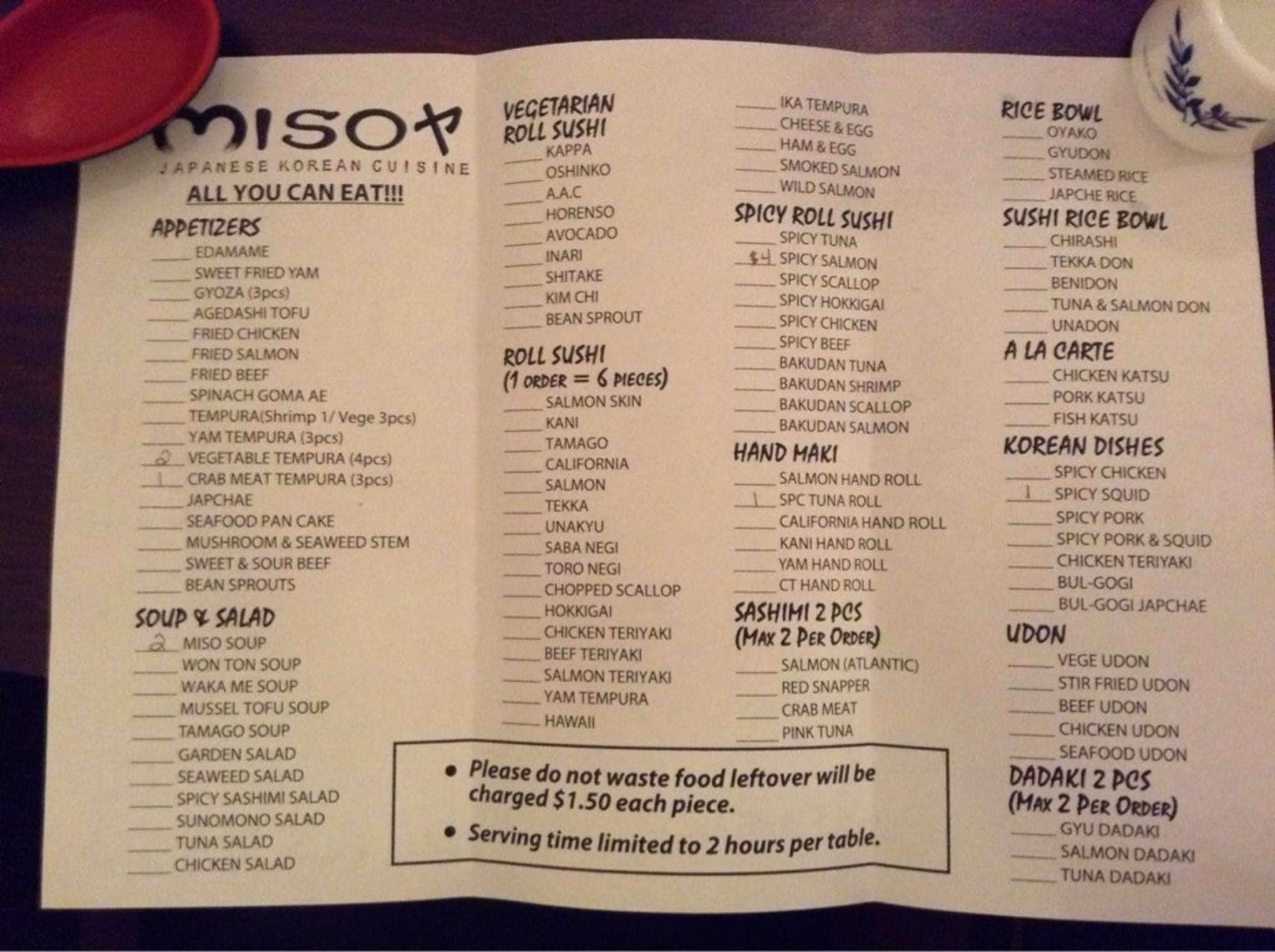 Miso Ya Japanese & Korean Cuisine menu