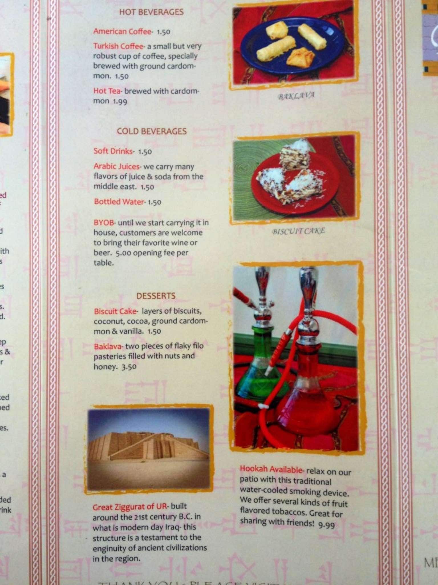 Menu at Babylon Restaurant, Johnson City