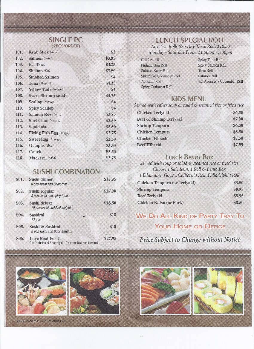 Menu at Sakura Sushi & Grill restaurant, Lynn Haven