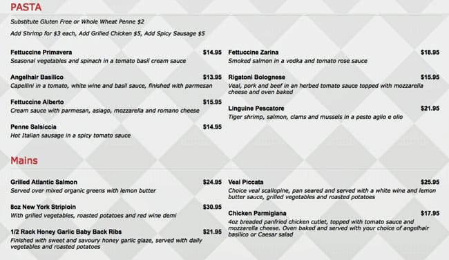 Menu de Kit Kat Italian Bar