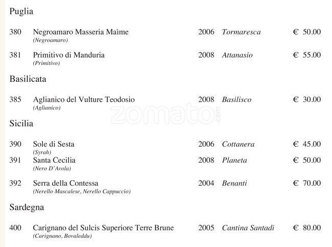 Menu di Viva Voce 