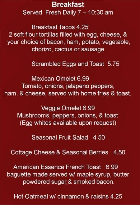 American Essence Cafe Menu Menu For American Essence Cafe Upper Kirby Houston