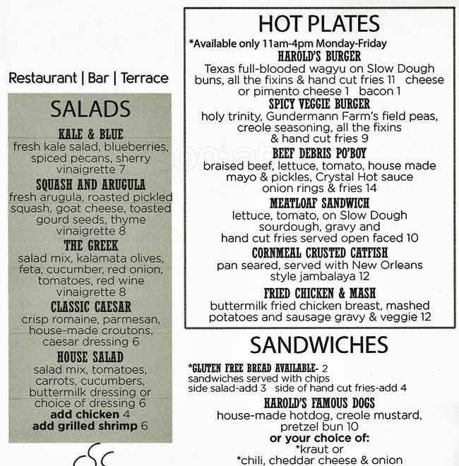 Harold's menu