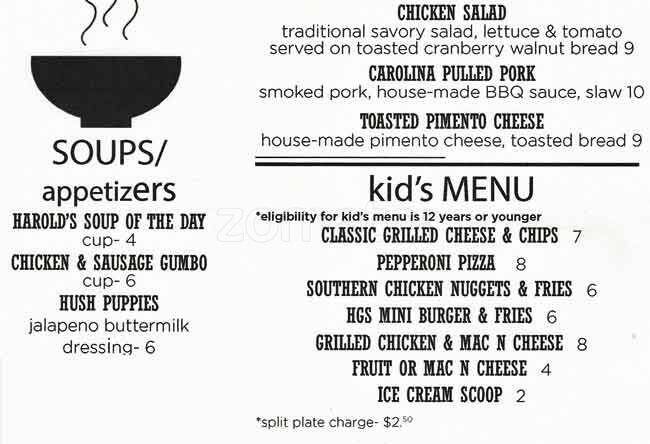 Harold's menu