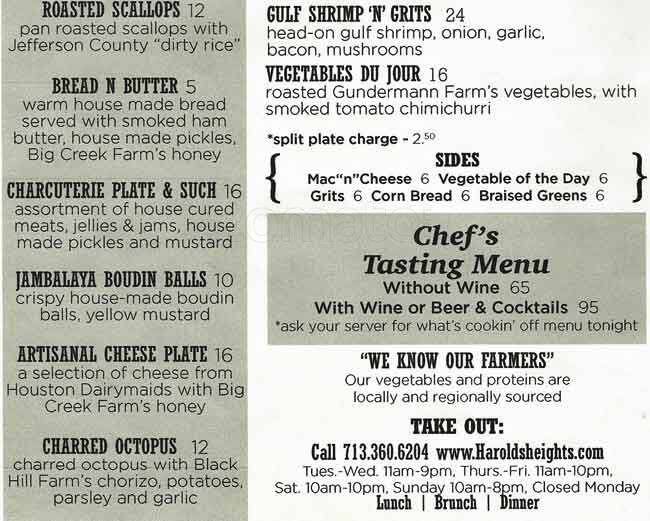 Harold's menu