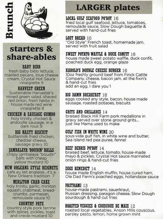 Harold's menu