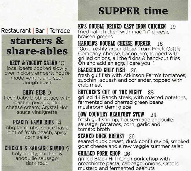 Harold's menu