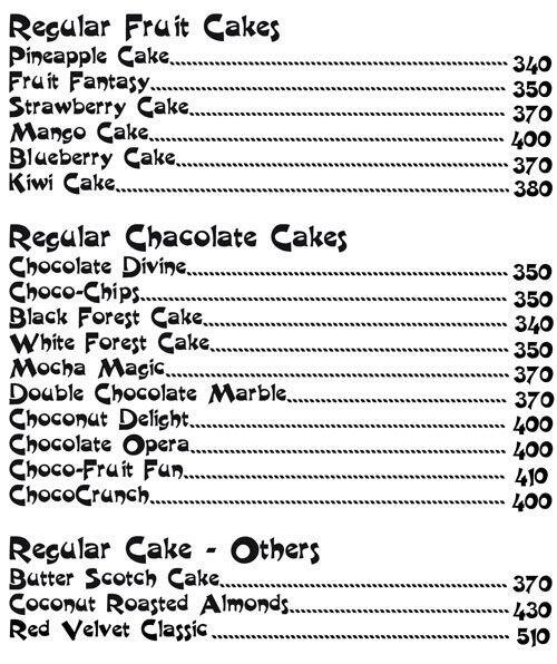 Celebrations The Cake Shop Menu Zomato