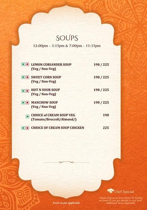 sayaji hotel bhopal menu