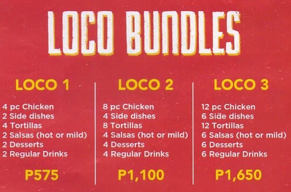 Menu at El Pollo Loco restaurant, Pasay, SM Mall Of Asia