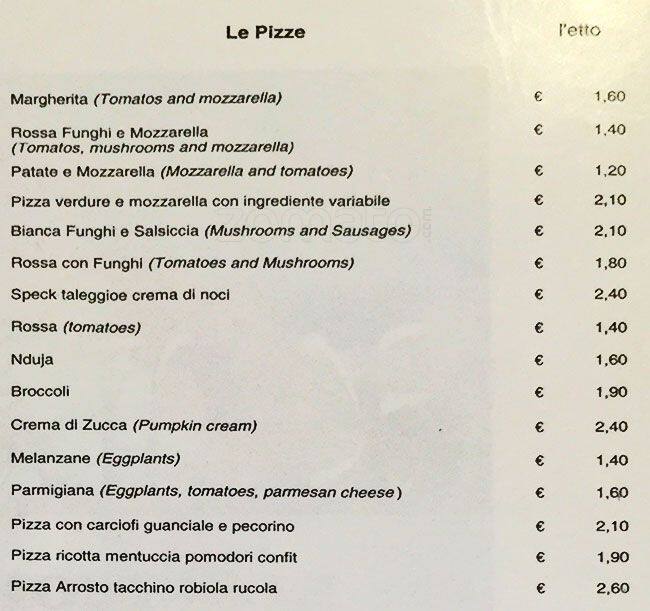Menu di Pizza & Coffee Aromas 