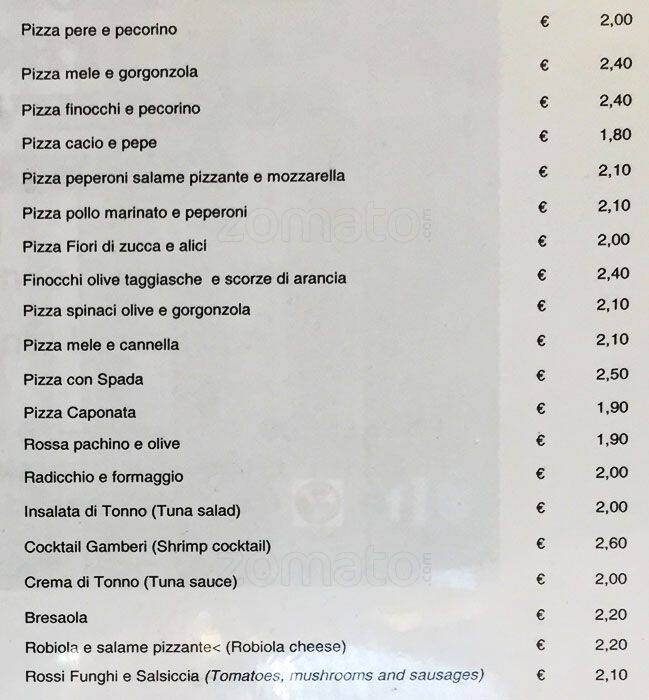 Menu di Pizza & Coffee Aromas 