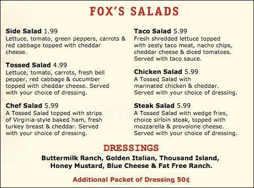Foxs Pizza menu