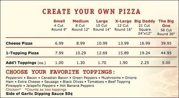 Foxs Pizza menu