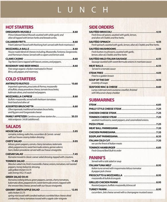 Toninos Pizza and Pasta Co. Menu - Urbanspoon/Zomato