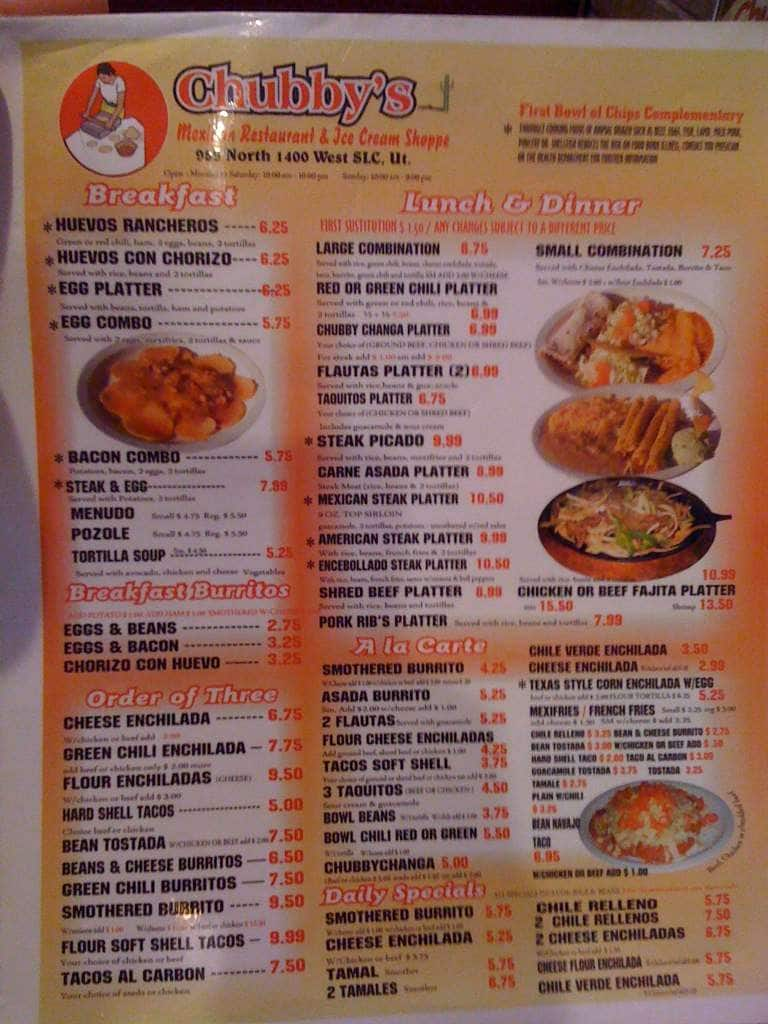 Chubby's Menu, Menu for Chubby's, Rose Park, Salt Lake City ...