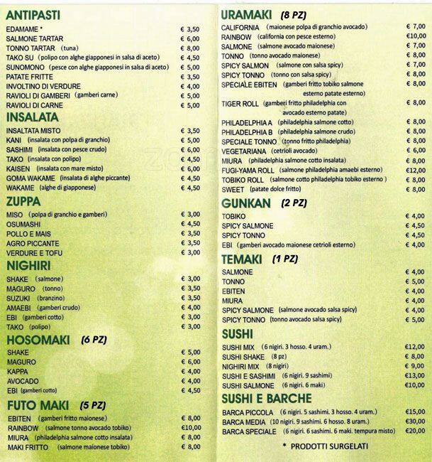 Menu di Fugi Yama 