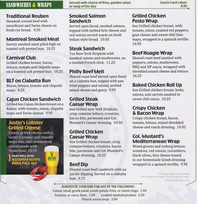 Colonel Mustard's Pub & Grill Menu Urbanspoon/Zomato