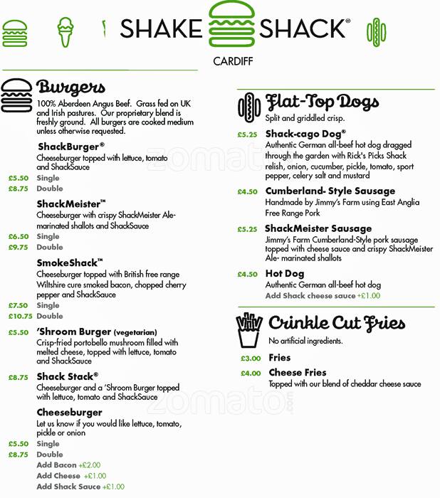 Shake Shack Menu Menu For Shake Shack Cardiff Wales