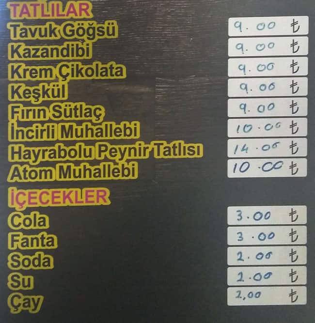 menu at hebun corba evi istanbul a