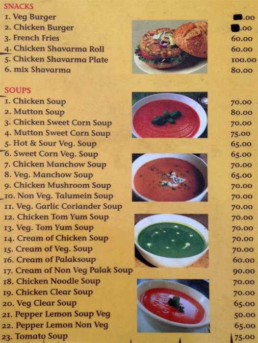 Menu at New Kohinoor, Mysuru