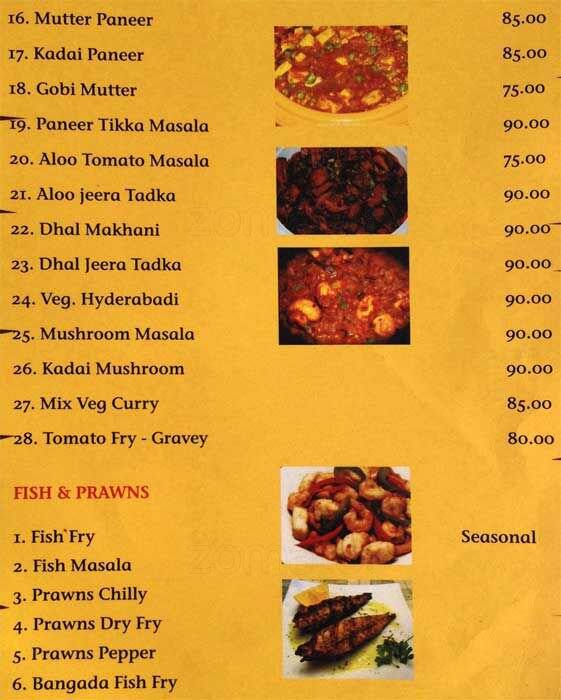 Menu at New Kohinoor, Mysuru