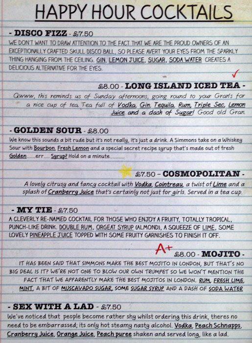 Simmons Bar Menu, Menu for Simmons Bar, King's Cross, London Zomato UK