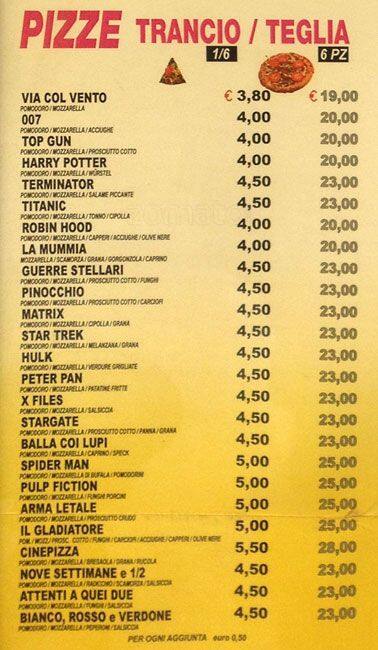 Menu di Cinepizza 
