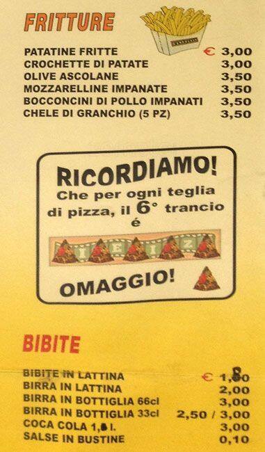 Menu di Cinepizza 