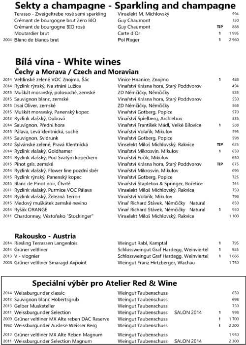 Atelier Red&Wine restaurant menu