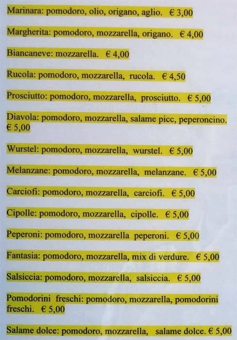 Pizzeria Gerry menu