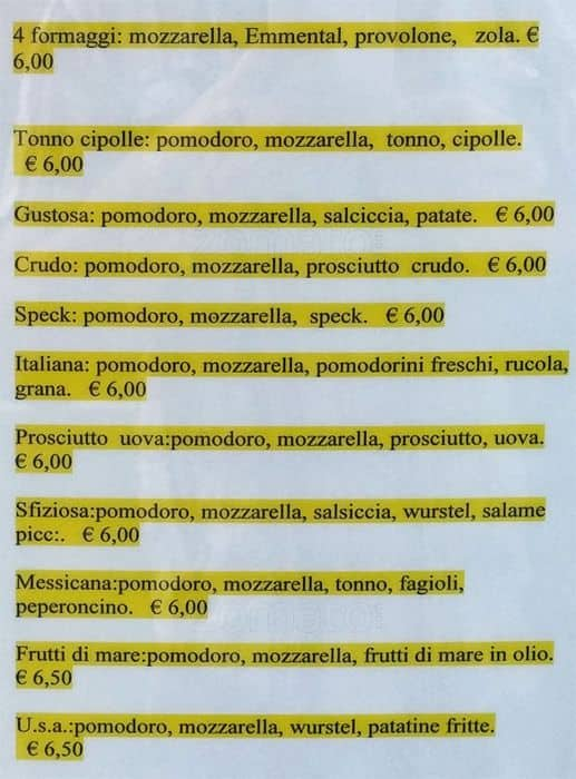 Pizzeria Gerry menu