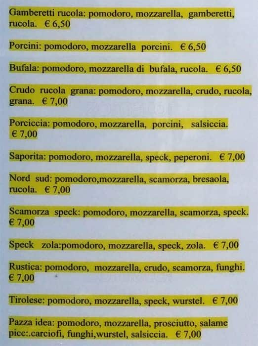 Pizzeria Gerry menu