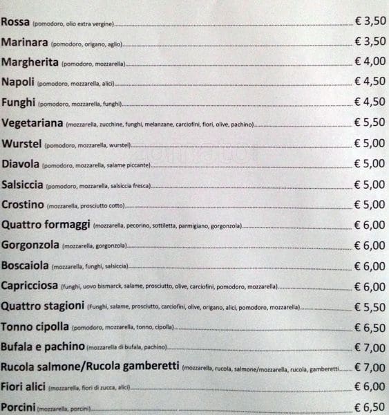Menu di Gallery Pizza Roma 