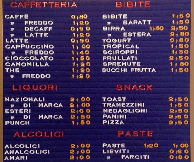 Menu di Caffè Crispolti 