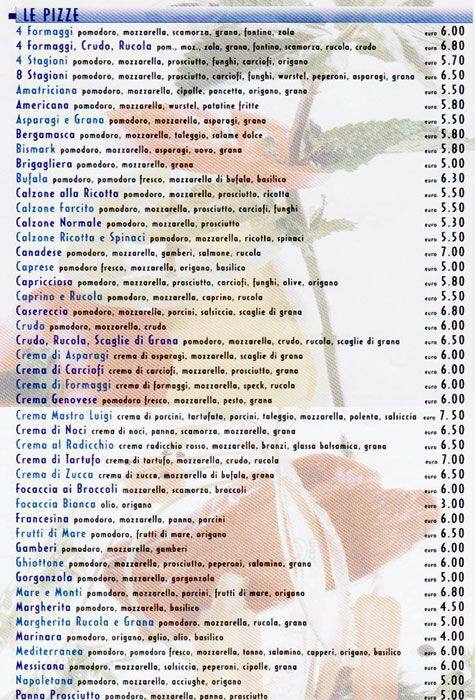 Menu di Pizza Planet 