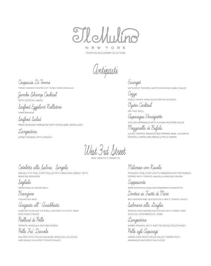 Il Mulino Menu, Menu for Il Mulino, Aventura/Golden Beach/Sunny Isles