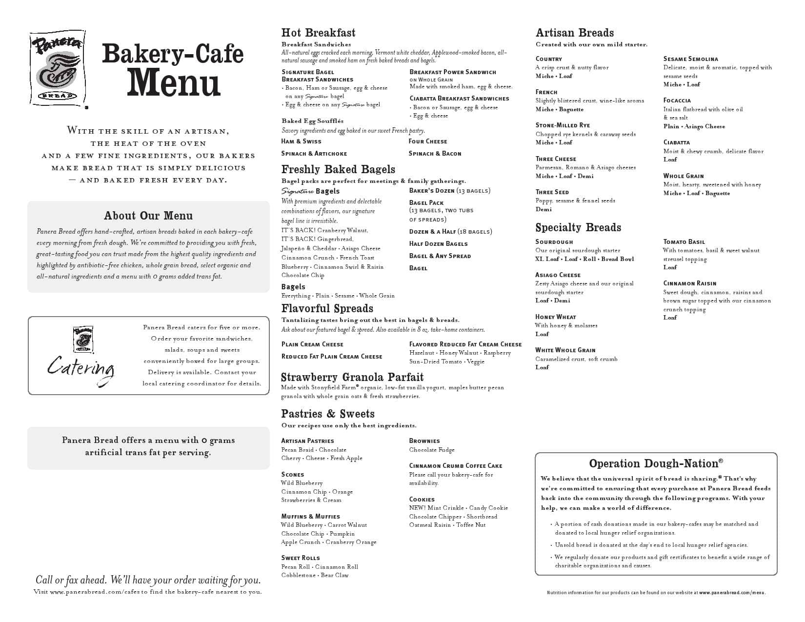 Panera Menu Printable Customize And Print