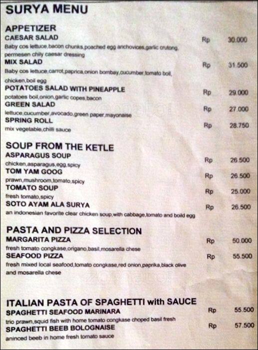 Rumah Makan Surya Menu, Menu for Rumah Makan Surya 