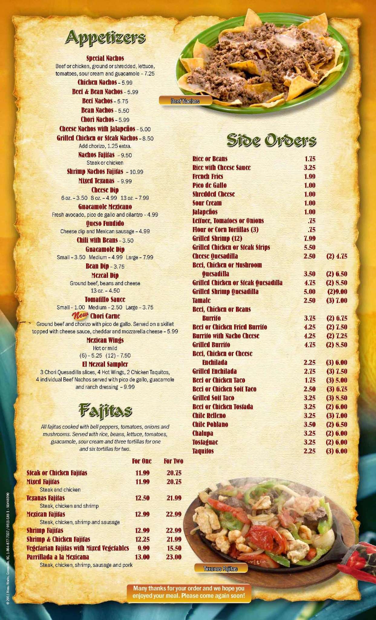 El Mezcal Menu, Menu for El Mezcal 