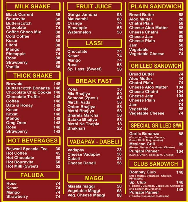 Menu at Prabhu's Food Court, Ahmedabad, 107