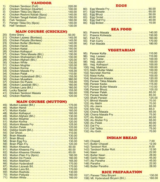 New Lucky Restaurant menu