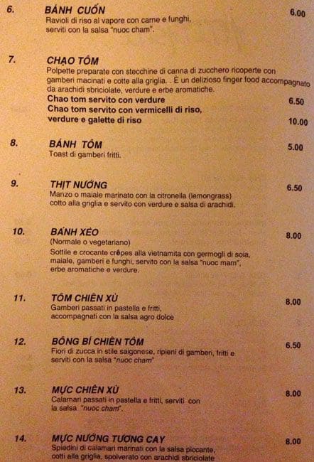 Menu di Thien Kim 