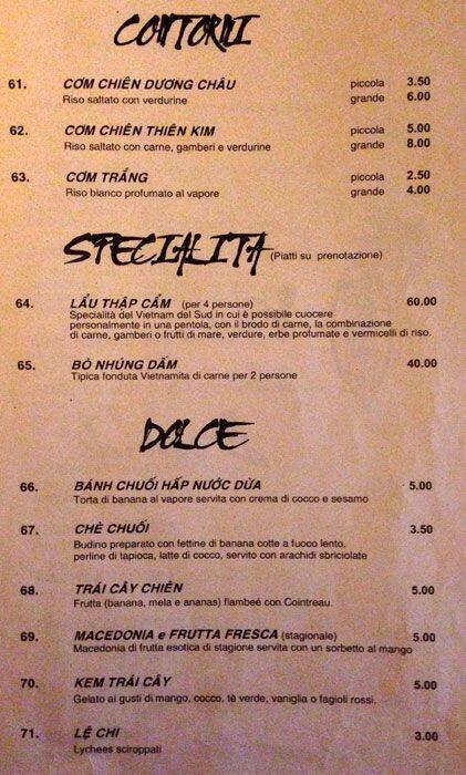 Menu di Thien Kim 