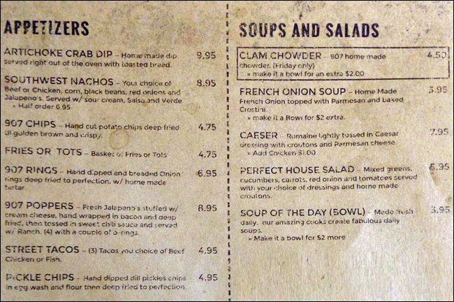 907 Grill and Lounge menu