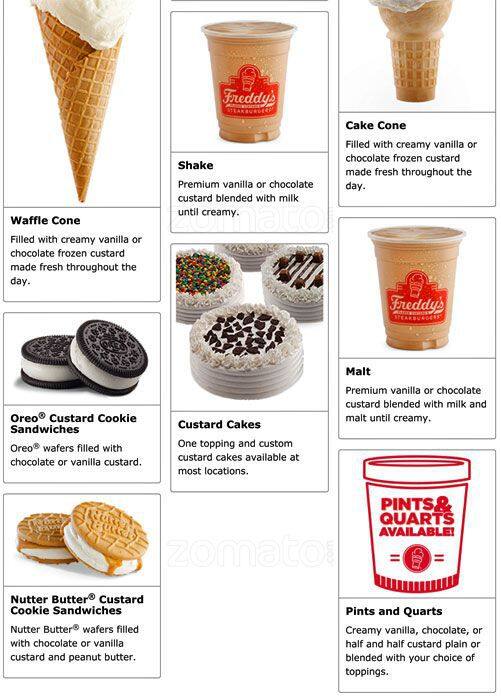 Menu at Freddy's Frozen Custard & Steakburgers restaurant, Keller